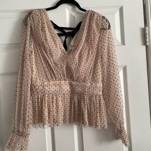 LOFT Sheer Polka Dot Blouse in Cream and Black.